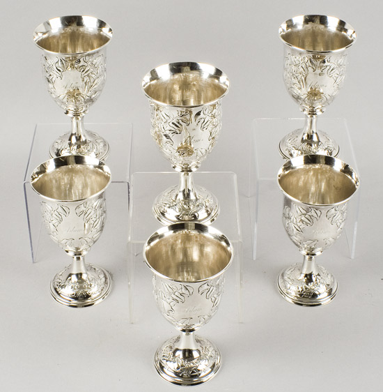 6 Coin Silver Goblets, New York, c-1830, entire view